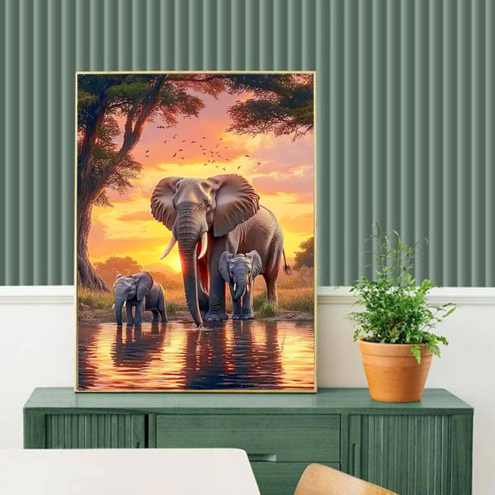 Huacan Elephant Sunset Landsca - Resin Art Wallpaper recension och pris